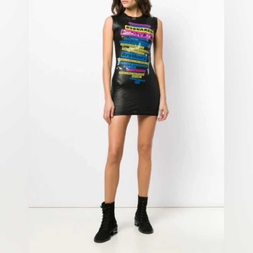 DSQUARED2 Print Mini Dress. Black. Size L.
